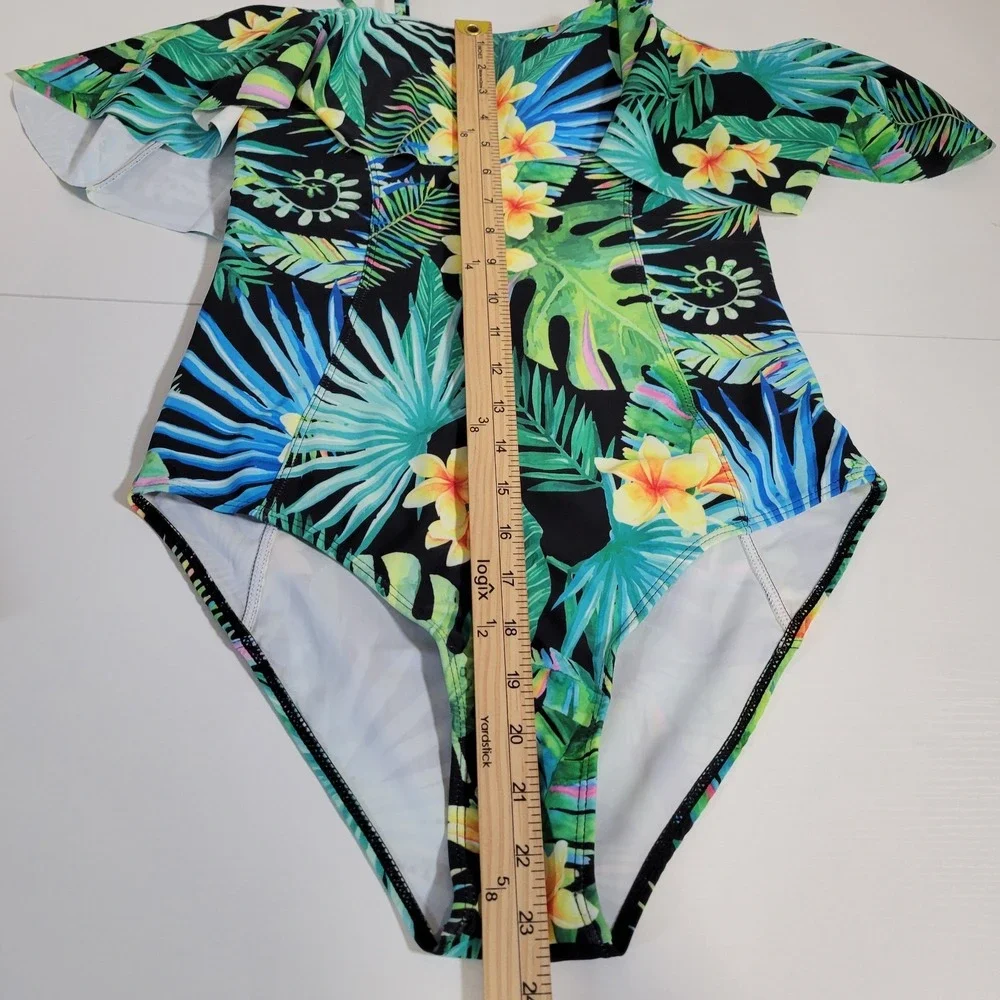 Marina Vida Women's One Piece NEW NWT Swimsuit Sz L Swimwear Floral Ruffle 1986